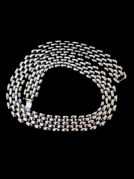 Vintage 80s 7-Row Panther Link Collar Necklace - Heavy Silver Tone 50g - Picture 3 of 7
